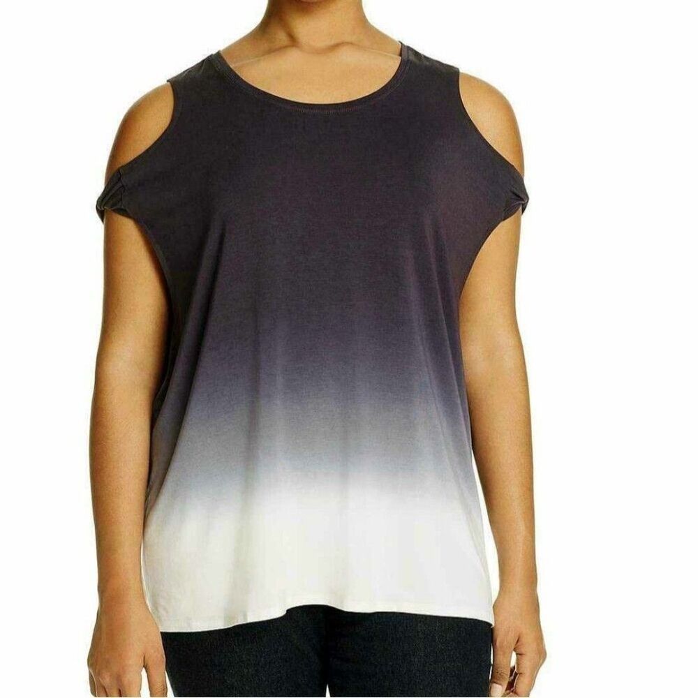 Lysse New York Plus Size 1X Ombre Cold Shoulder Tunic Top NWT Gray & White